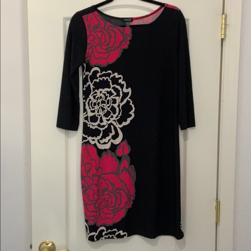 Floral Black 3/4 Sleeve Dress